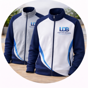 Branded jackets on wooden display