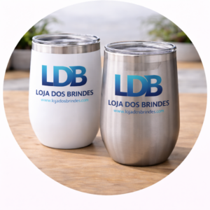 Branded tumblers on wood surface