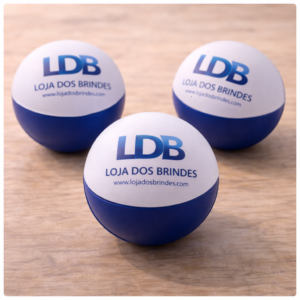 Three LDB stress balls on wood
